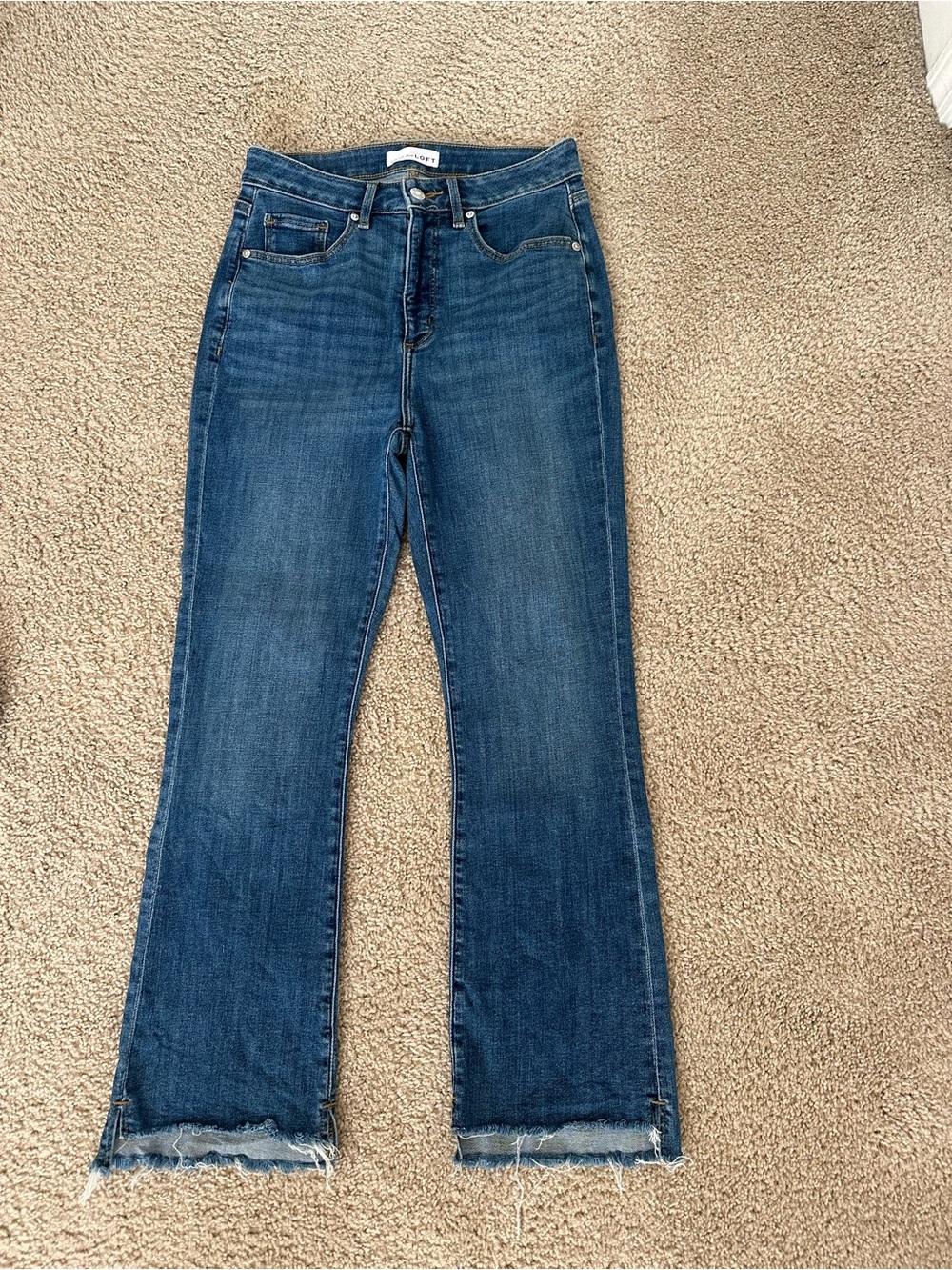 LOFT Dark Blue Flare Jeans with Raw Hem